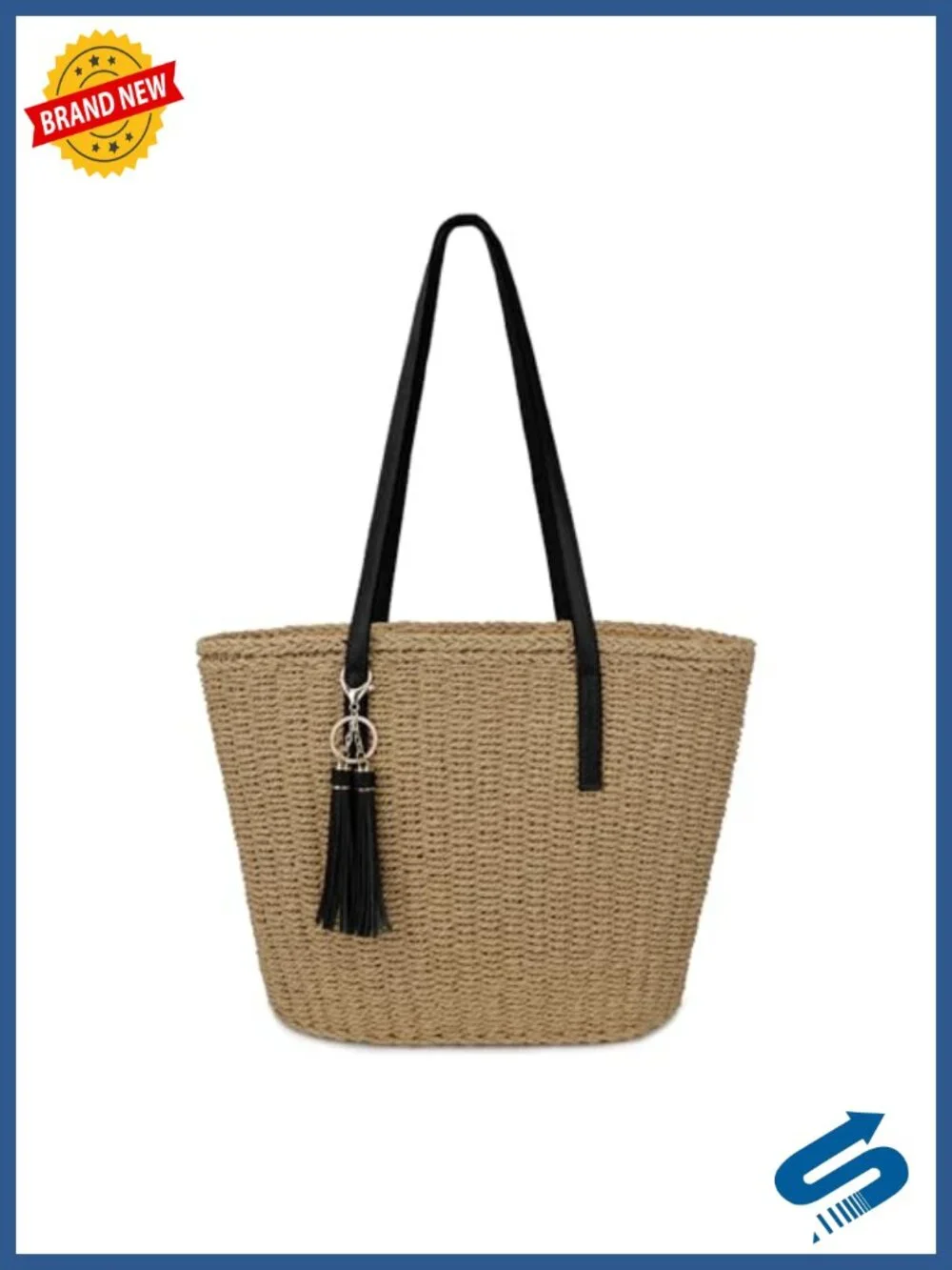 Handwoven Straw Tote Bag Large Beach Shoulder Purse with Tassel